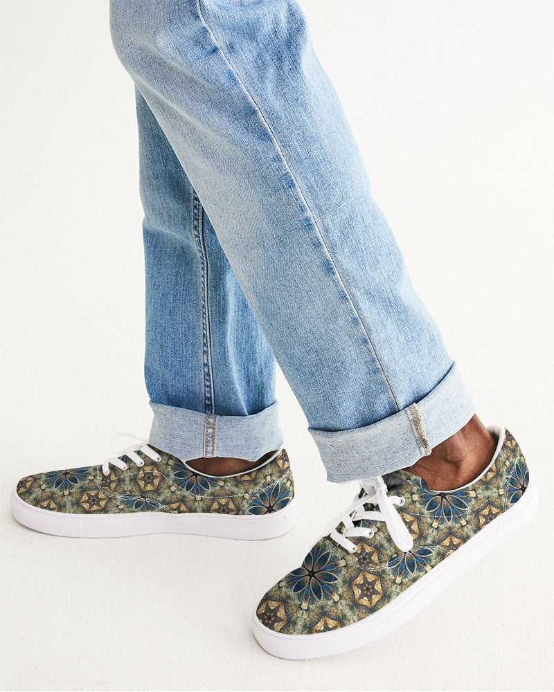 Green & Dark Blue almost star pattern. Men's Lace Up Canvas Shoe