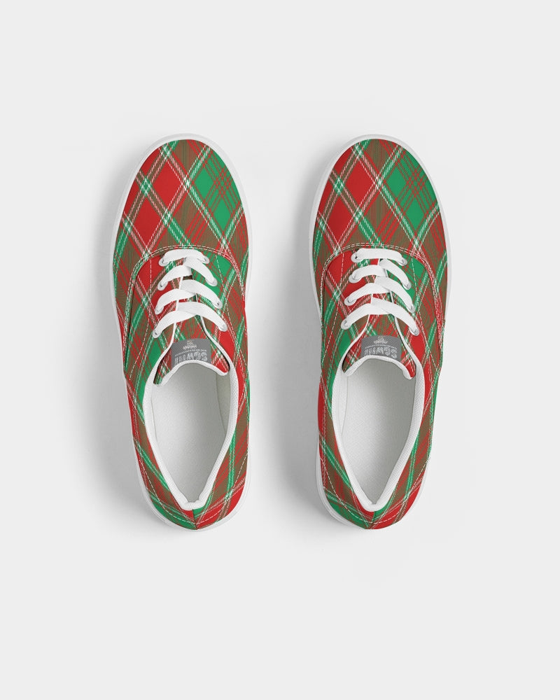 Red & Green cross pattern Men's Lace Up Canvas Shoe