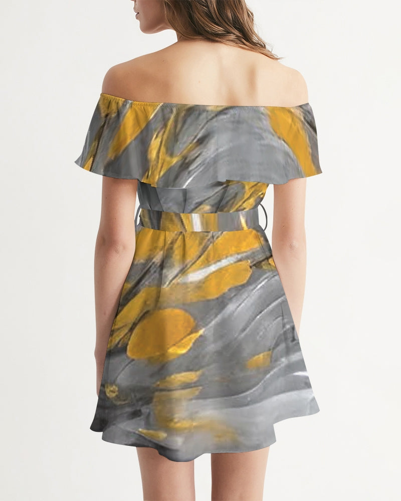 Black Sister Collection [Part 1 ] Women's All-Over Print Off-Shoulder Dress