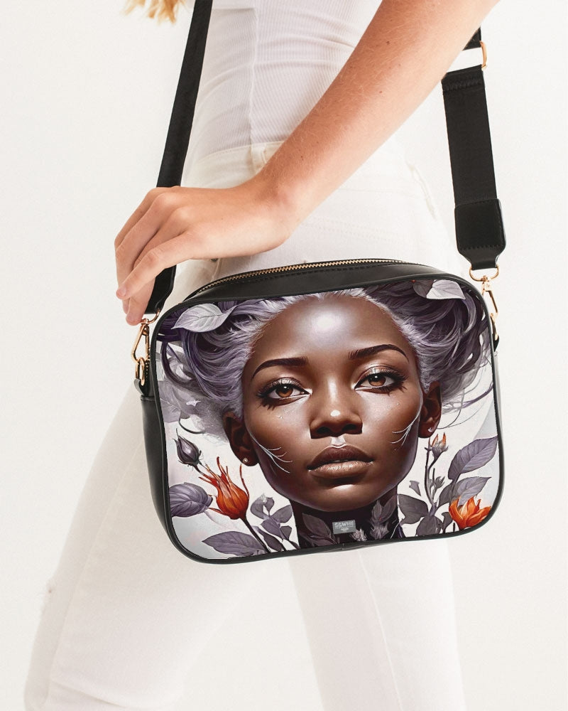 Beautiful black silver grey hair blossom women Crossbody Bag
