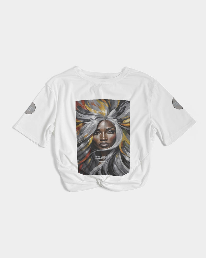 Black Sister Collection [Part 1 ] Women's All-Over Print Twist-Front Cropped Tee