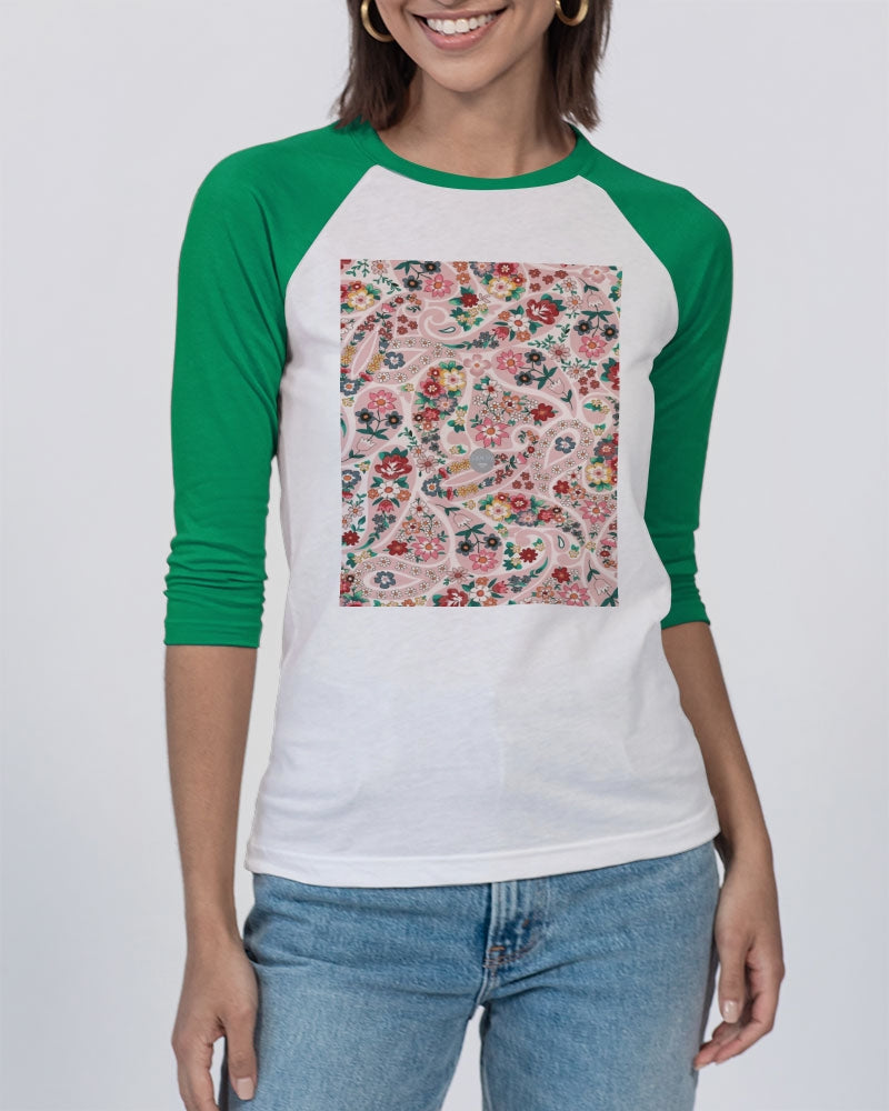 Pink abstract Pretty Sisters Unisex Three-Quarter Sleeve Baseball Tee | Bella + Canvas