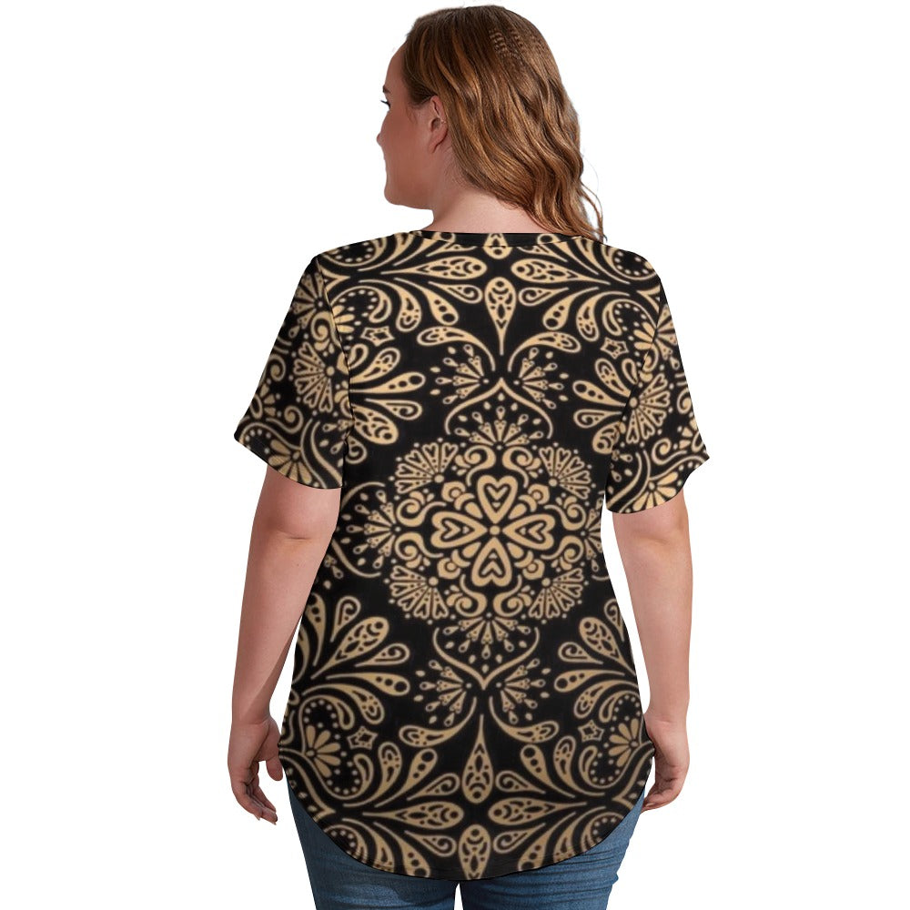 2024 New V Neck Short-sleeve Women Shirt Printed