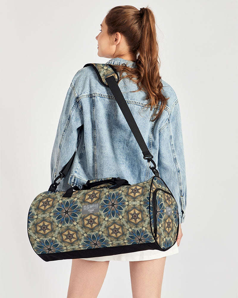 Green & Dark Blue almost star pattern. Sports Duffle Bag