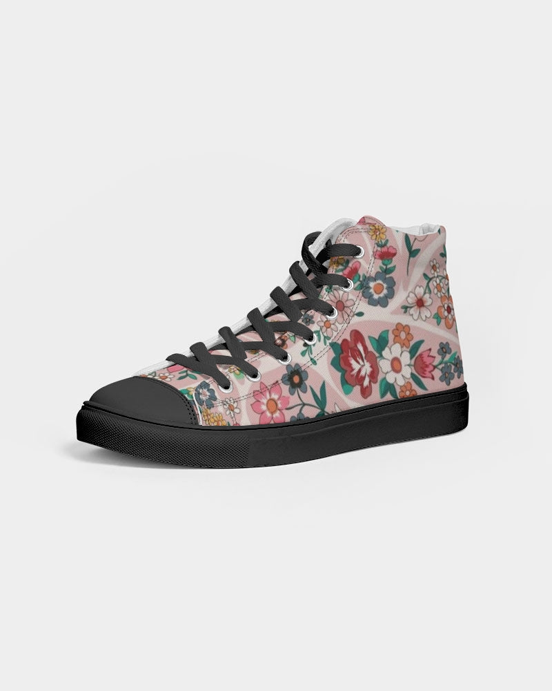 Pink abstract Pretty Sisters Women's Hightop Canvas Shoe - Black