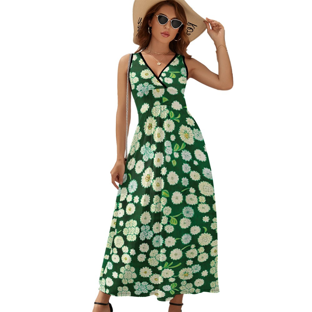 Green floral Temperament Ladies Sleeveless Dress