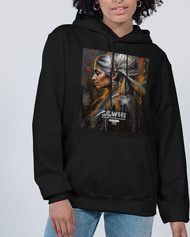 South Asian silver grey white hair sisters portrait [2] Unisex Hoodie | Champion