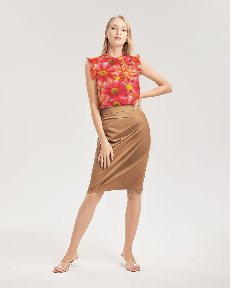 Beautiful blood orange flower design Women's All-Over Print Ruffle Sleeve Top