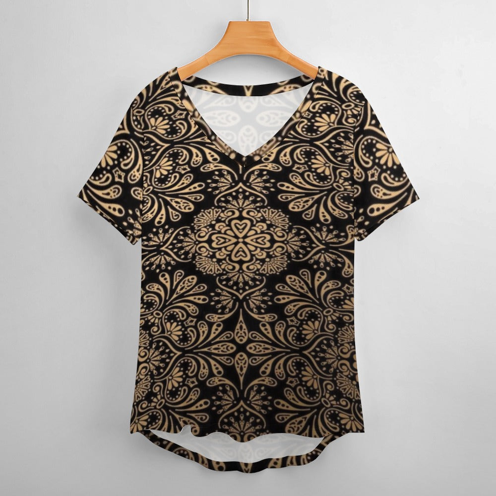 2024 New V Neck Short-sleeve Women Shirt Printed