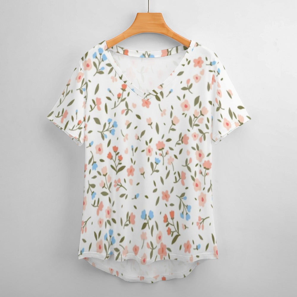 2024 New V Neck Short-sleeve Women Shirt Printed