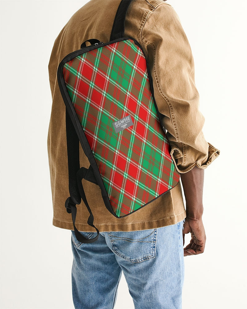 Red & Green cross pattern Slim Tech Backpack