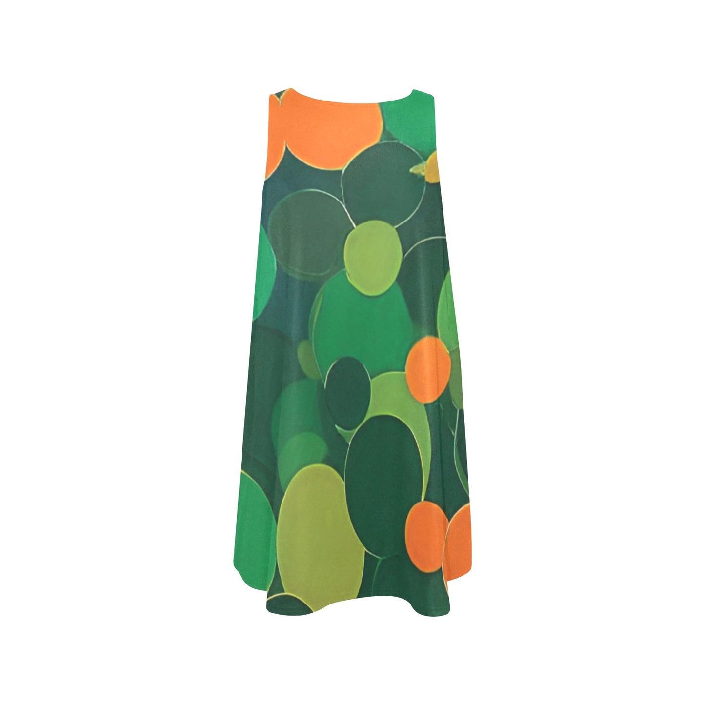 Orange and green ball pattern Sleeveless A-Line Pocket Dress (D57)