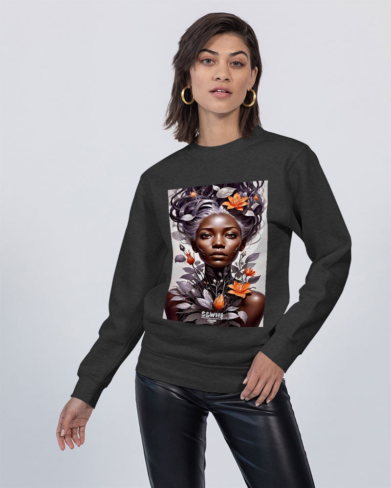 Beautiful black silver grey hair blossom women Unisex Premium Crewneck Sweatshirt | Lane Seven