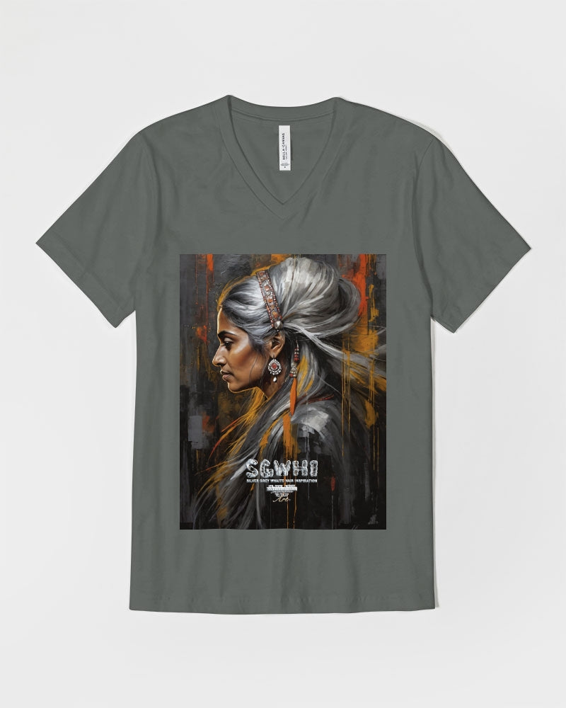 South Asian silver grey white hair sisters portrait [2] Unisex Jersey V-Neck Tee | Bella + Canvas