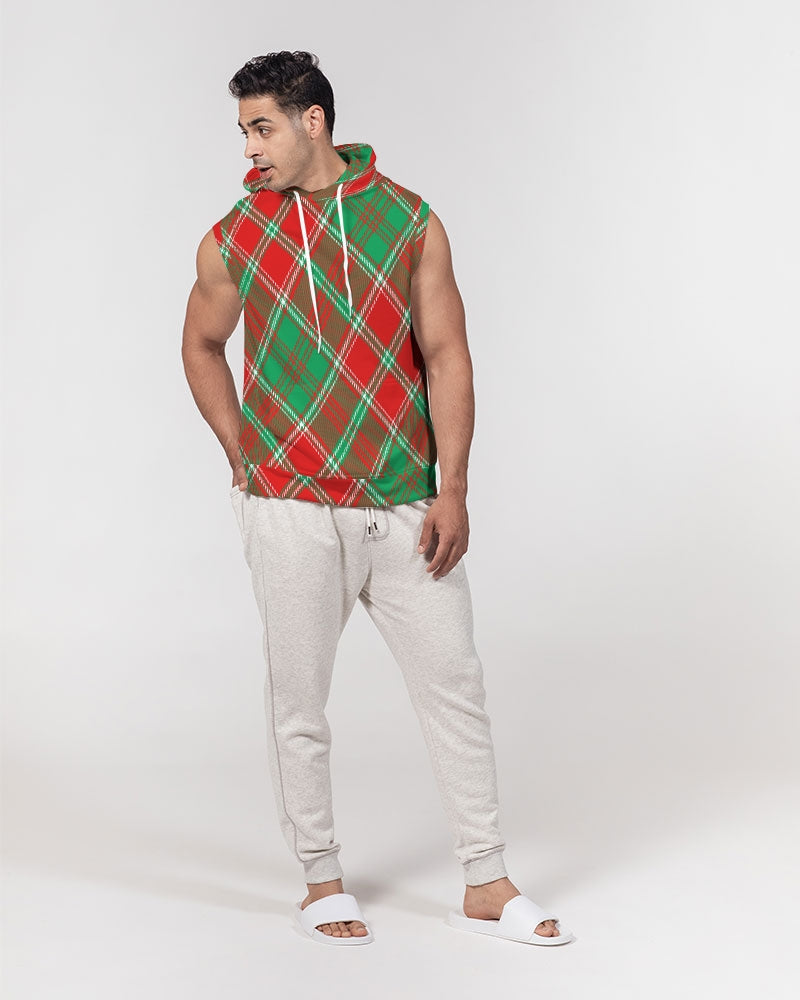 Red & Green cross pattern Men's All-Over Print Heavyweight Sleeveless Hoodie