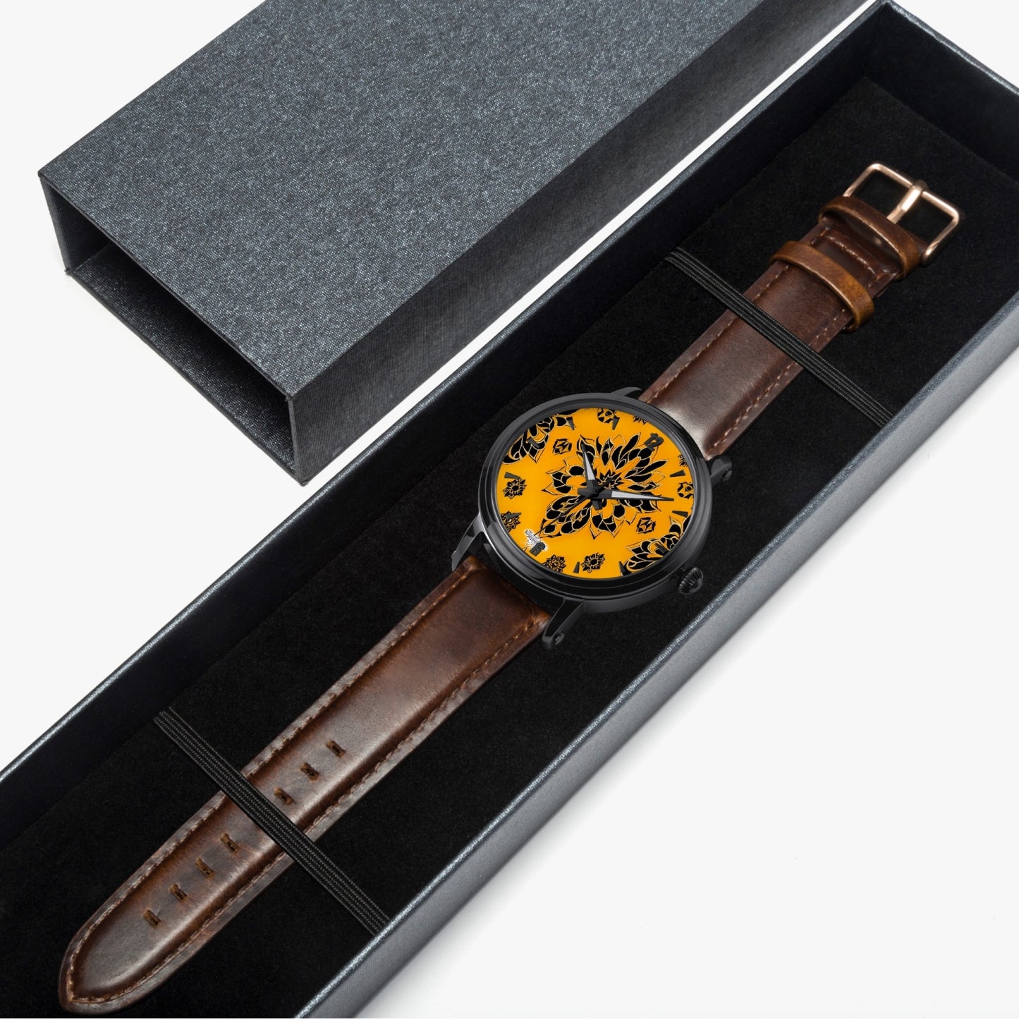 Orange and black royal pattern 46mm Unisex Automatic Watch(Black)