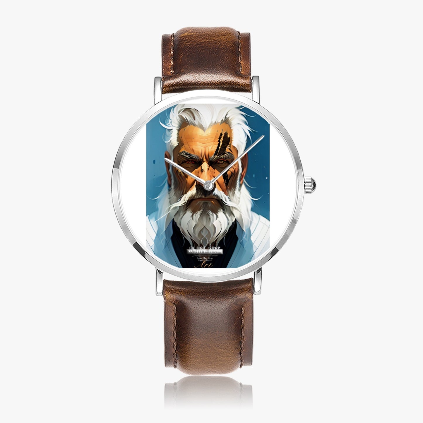 Silver bearded warrior. Hot Selling Ultra-Thin Leather Strap Quartz Watch (Silver)