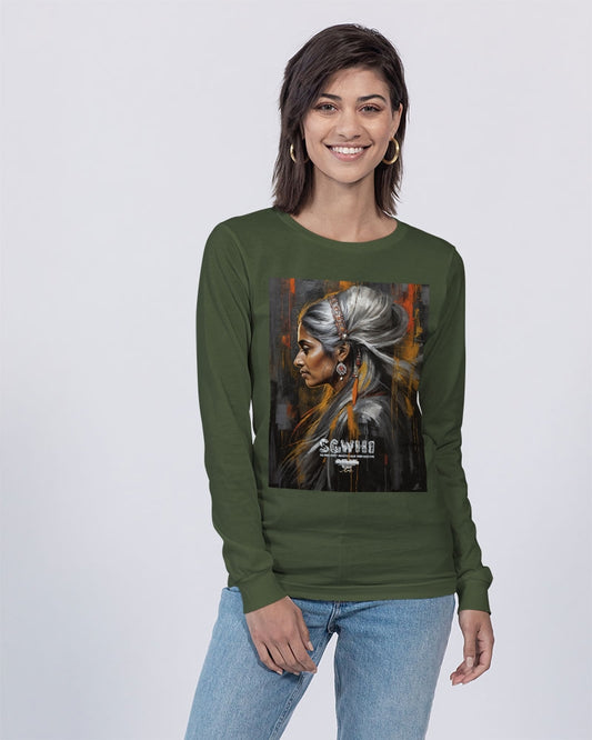 South Asian silver grey white hair sisters portrait [2] Unisex Jersey Long Sleeve Tee | Bella + Canvas