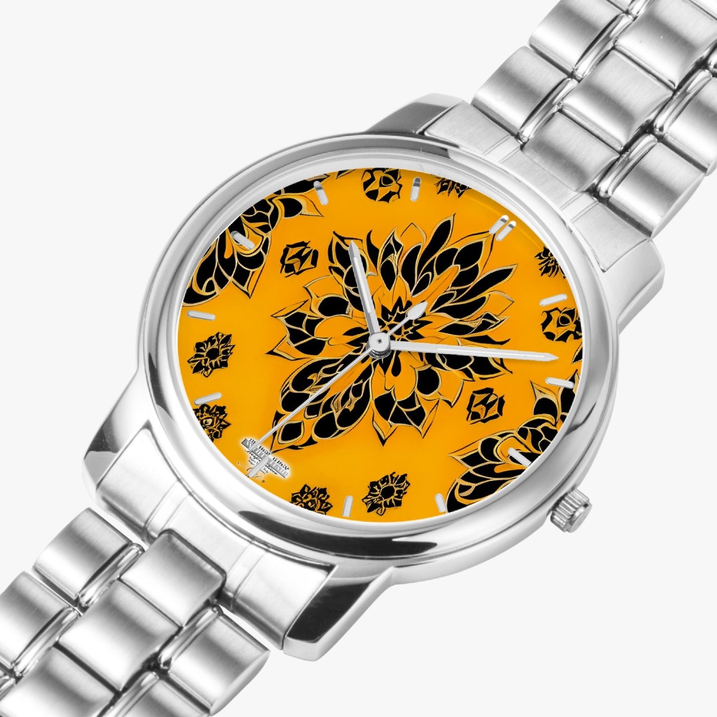 Orange and black royal pattern Folding Clasp Type Stainless Steel Quartz Watch (With Indicators)