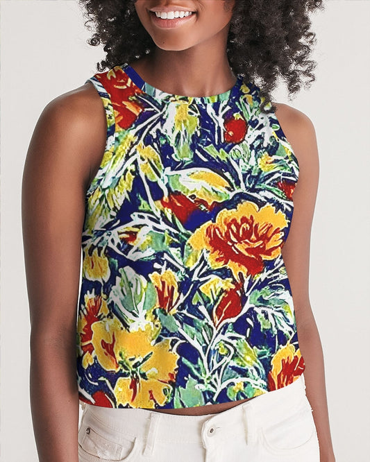 Painted flower design Women's All-Over Print Cropped Tank