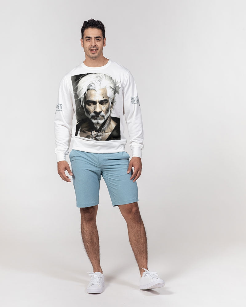 Handsome Silver grey Indian ink Portrait Men's All-Over Print Classic French Terry Crewneck Pullover