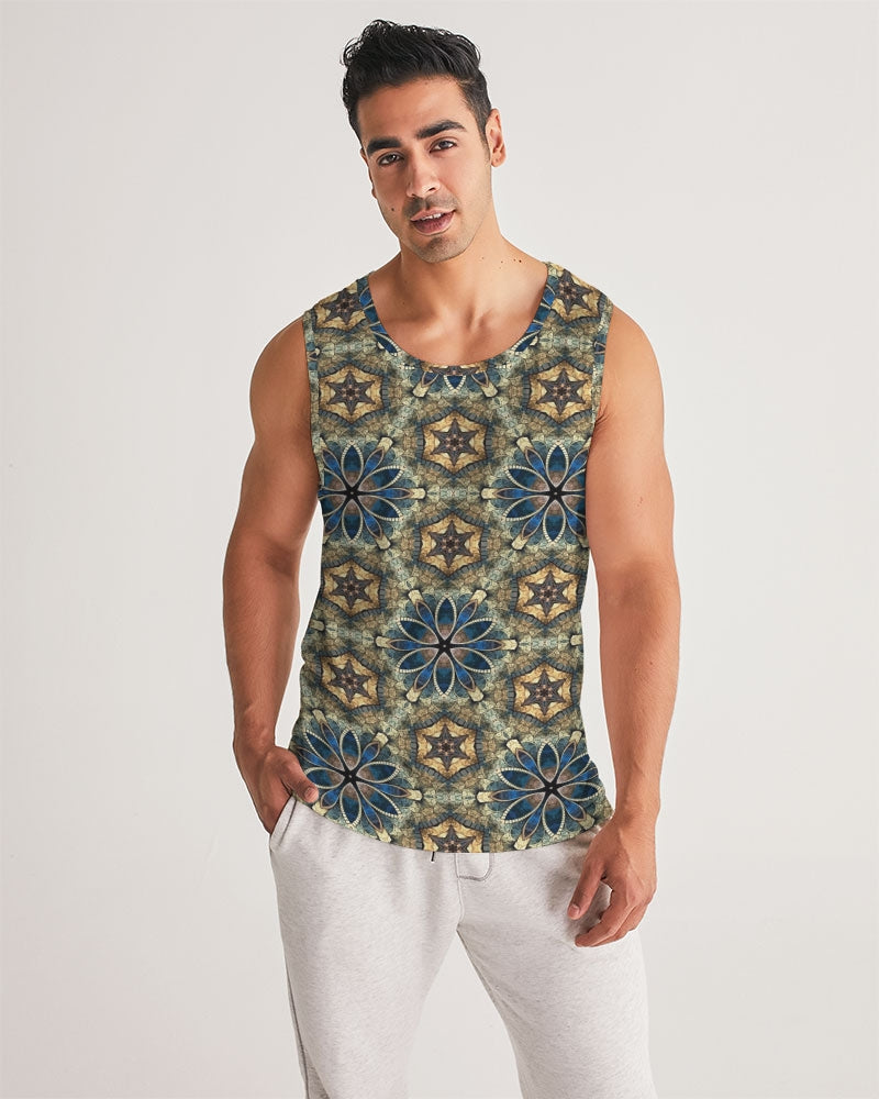 Green & Dark Blue almost star pattern. Men's All-Over Print Sport Tank