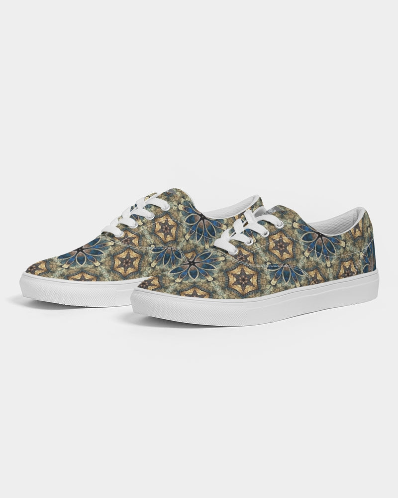 Green & Dark Blue almost star pattern. Men's Lace Up Canvas Shoe