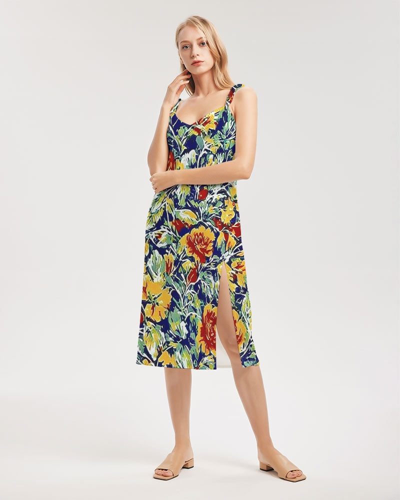 Painted floor design Women's All-Over Print Tie Strap Split Dress