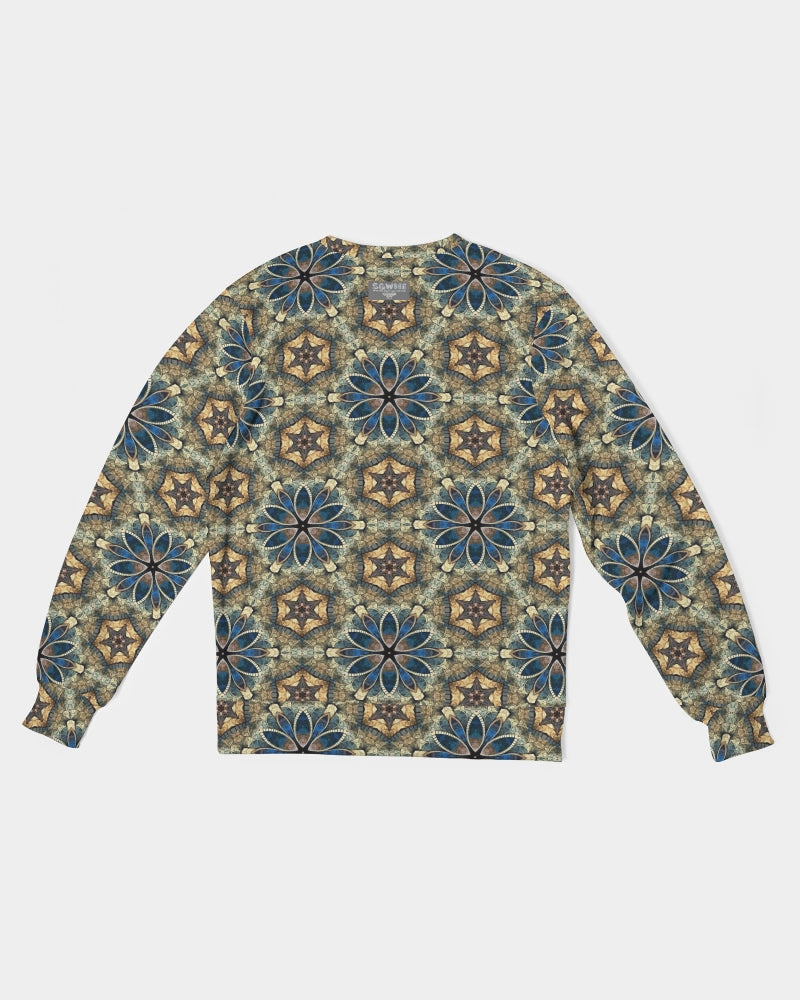 Green & Dark Blue almost star pattern. Men's All-Over Print Classic French Terry Crewneck Pullover