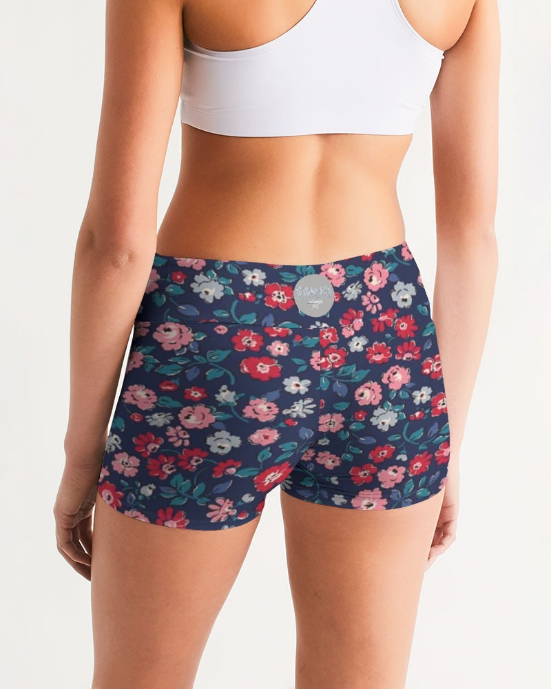 Midnight blue pretty glance.  Women's All-Over Print Mid-Rise Yoga Shorts