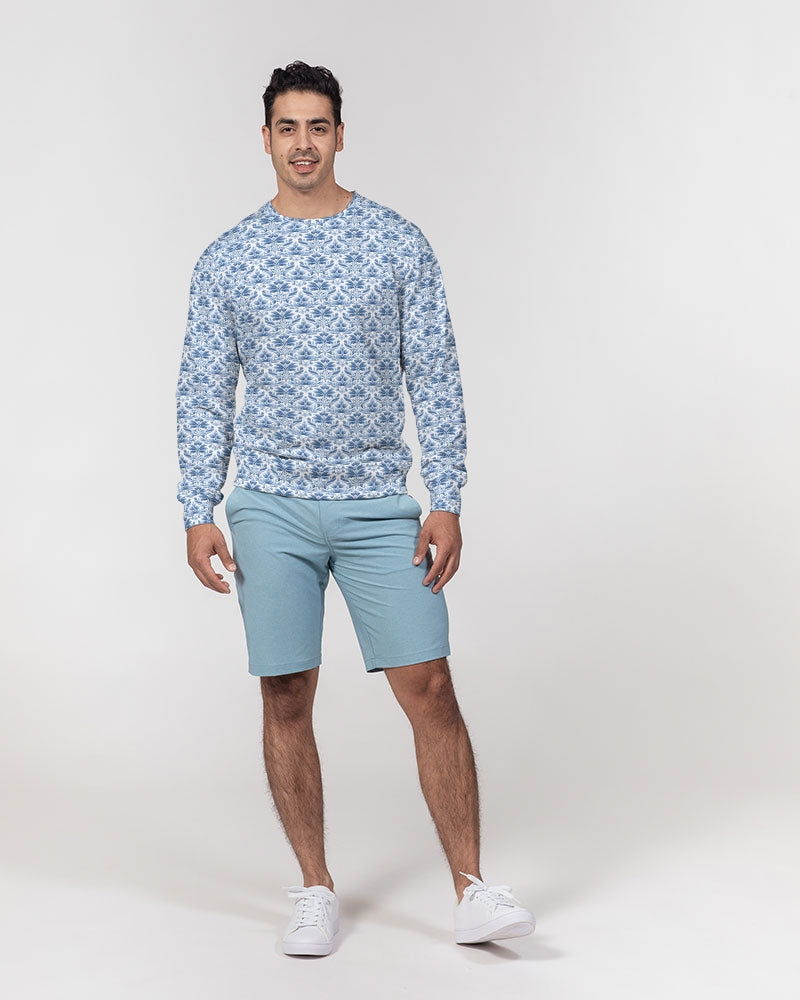 light blue Royal patten  Men's All-Over Print Classic French Terry Crewneck Pullover