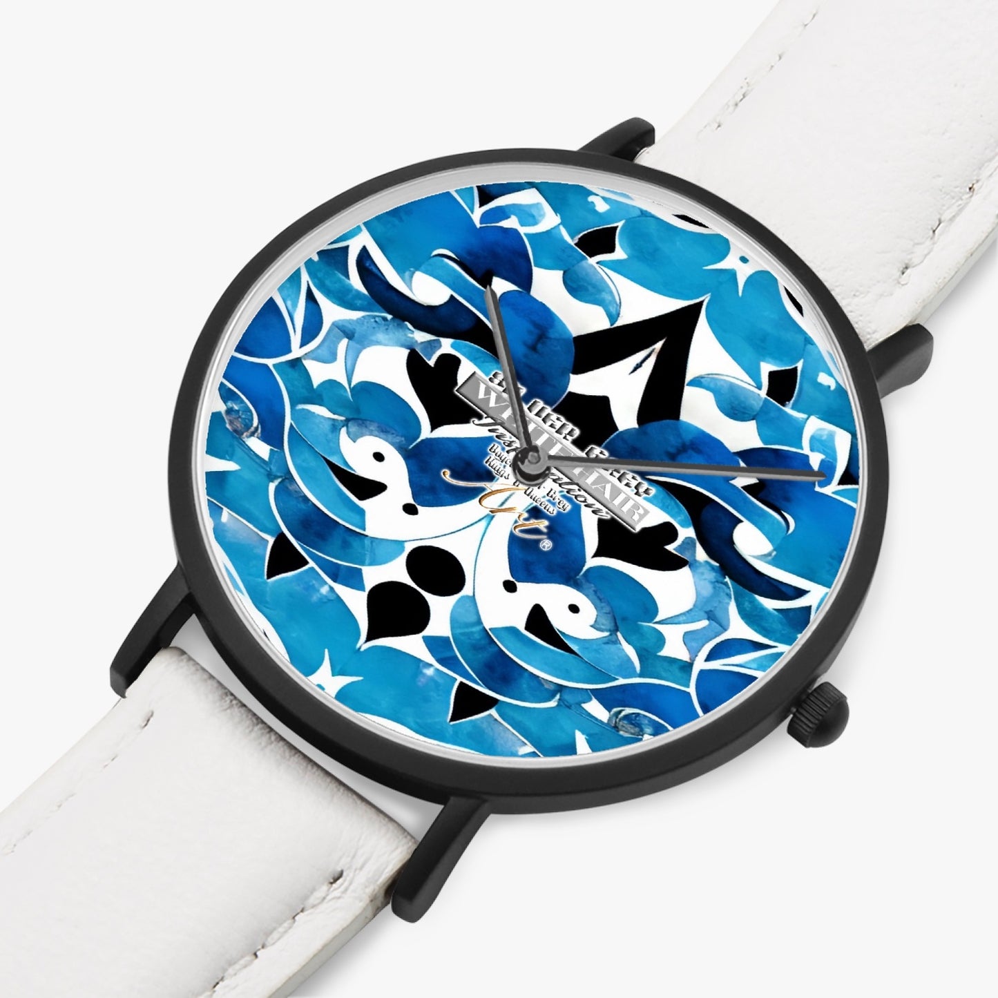 Silver grey white hair inspiration abstract pattern Hot Selling Ultra-Thin Leather Strap Quartz Watch (Black)