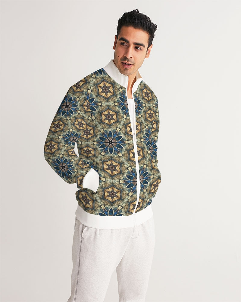 Green & Dark Blue almost star pattern. Men's All-Over Print Track Jacket