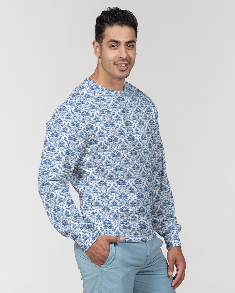 light blue Royal patten  Men's All-Over Print Classic French Terry Crewneck Pullover