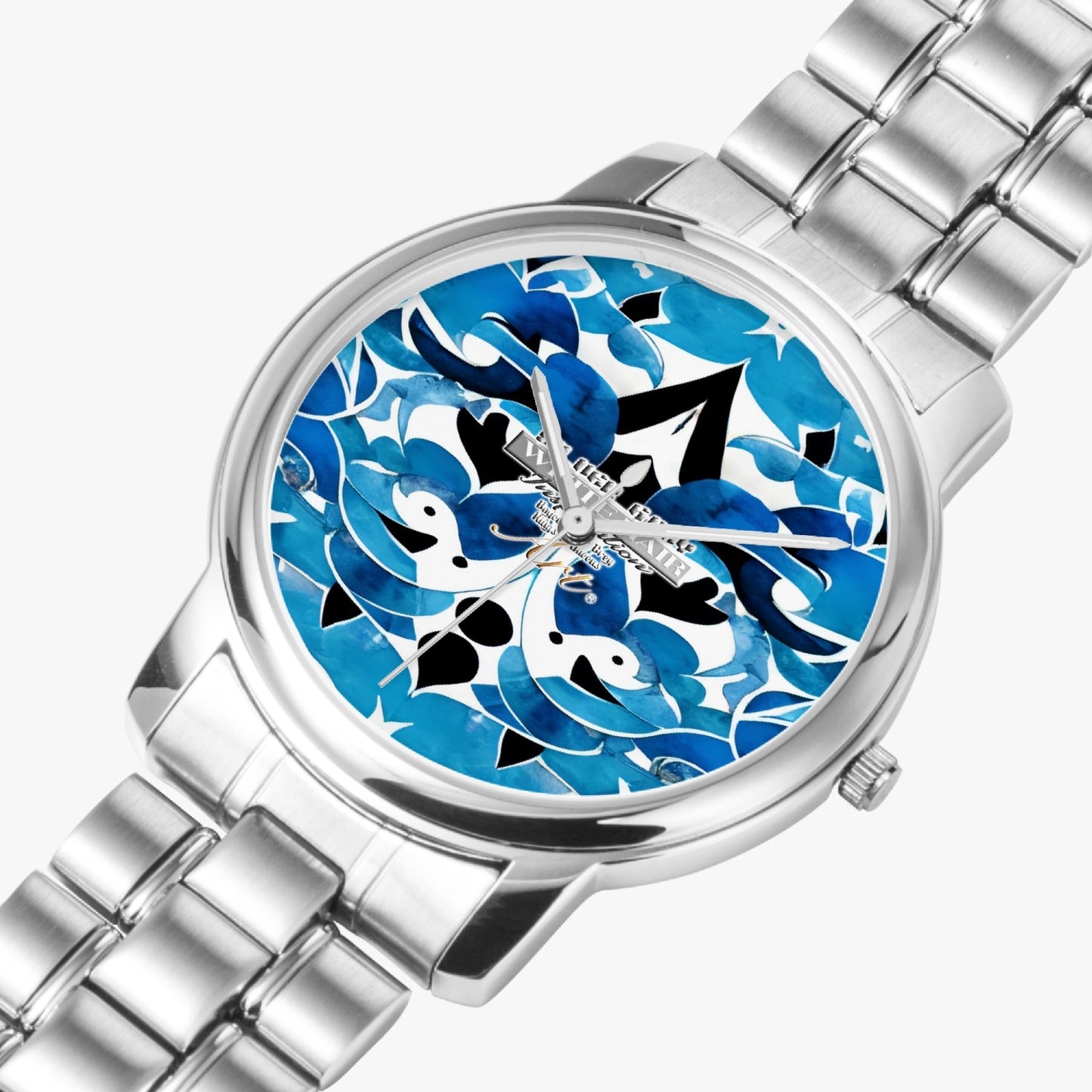 Silver grey white hair inspiration abstract pattern Folding Clasp Type Stainless Steel Quartz Watch