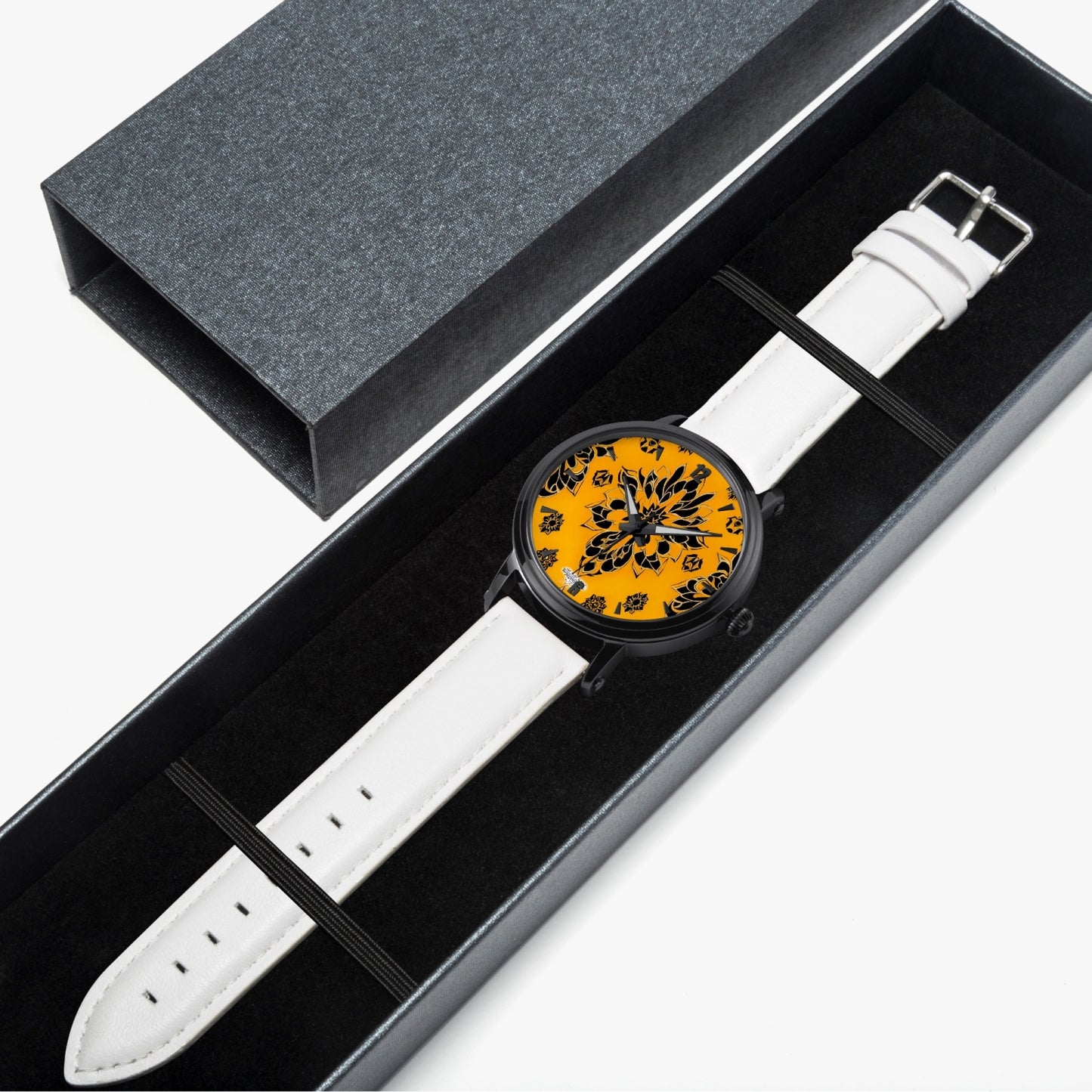 Orange and black royal pattern 46mm Unisex Automatic Watch(Black)