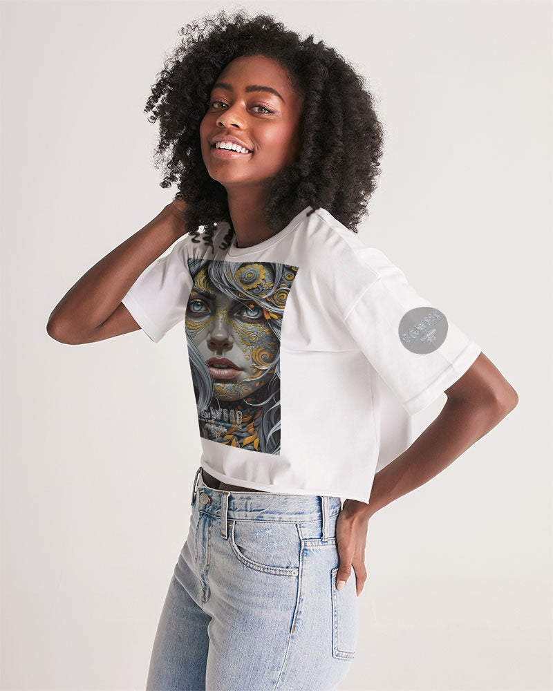 Sweet Silver Yellow Flower Grey Hair sister.[Part three] Women's All-Over Print Lounge Cropped Tee