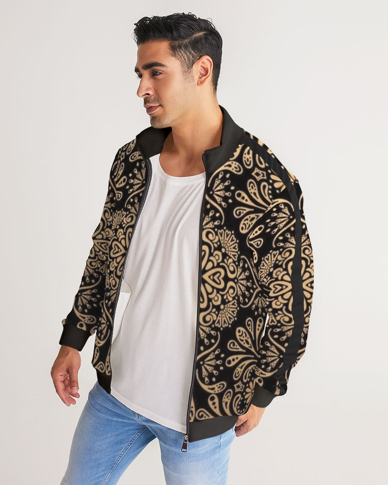 Man of Elegance Men's All-Over Print Stripe Sleeve Track Jacket