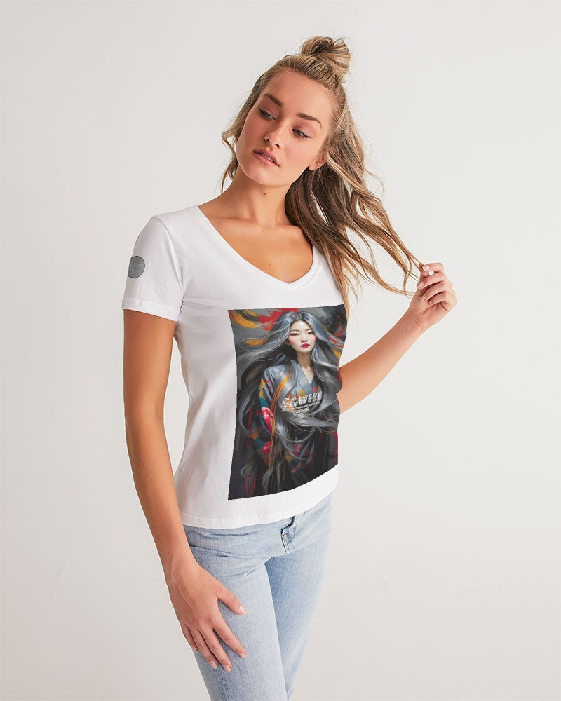 This is part three of a three part collection  Women's All-Over Print V-Neck Tee