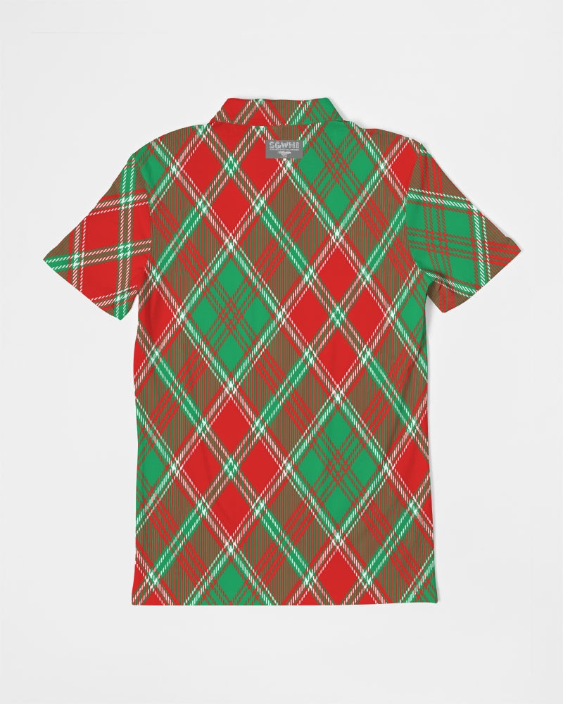 Red & Green cross pattern Men's All-Over Print Slim Fit Short Sleeve Polo