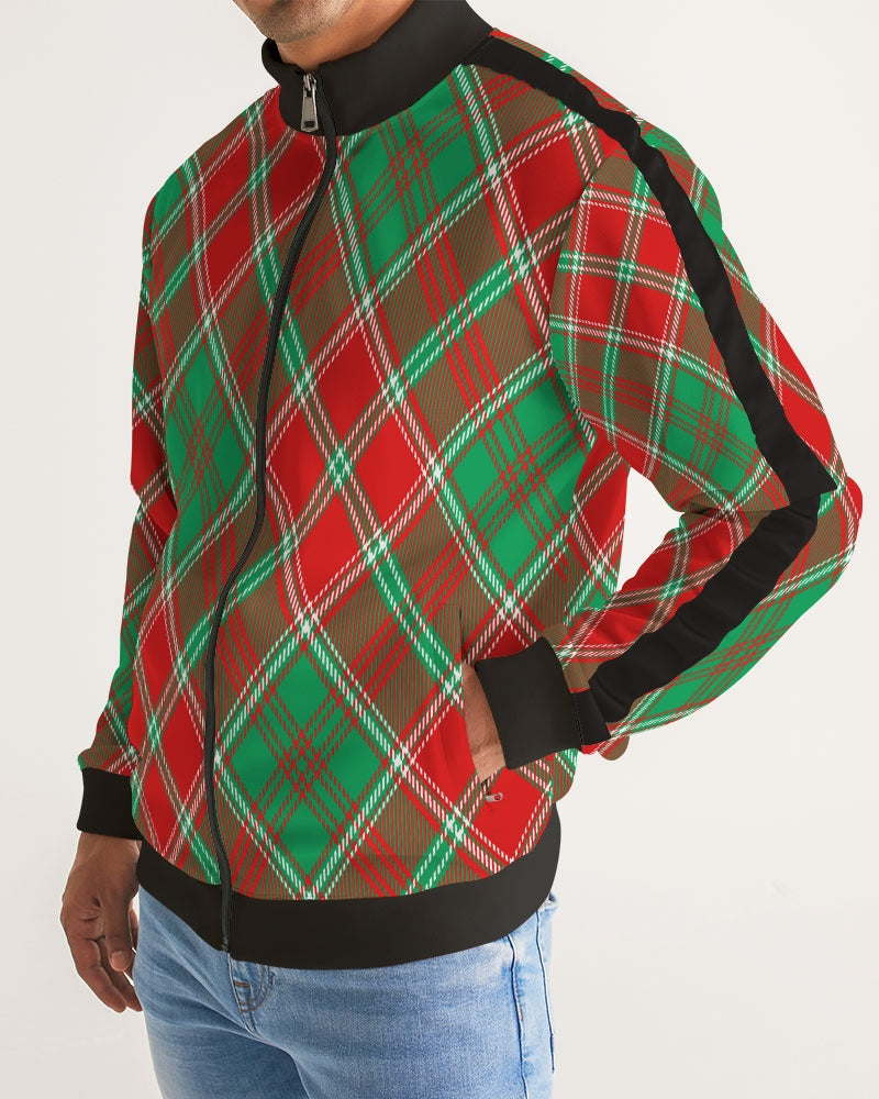 Red & Green cross pattern Men's All-Over Print Stripe Sleeve Track Jacket