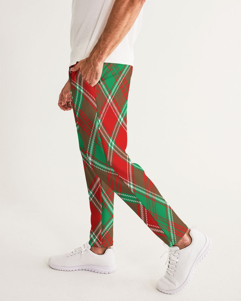 Red & Green cross pattern Men's All-Over Print Joggers