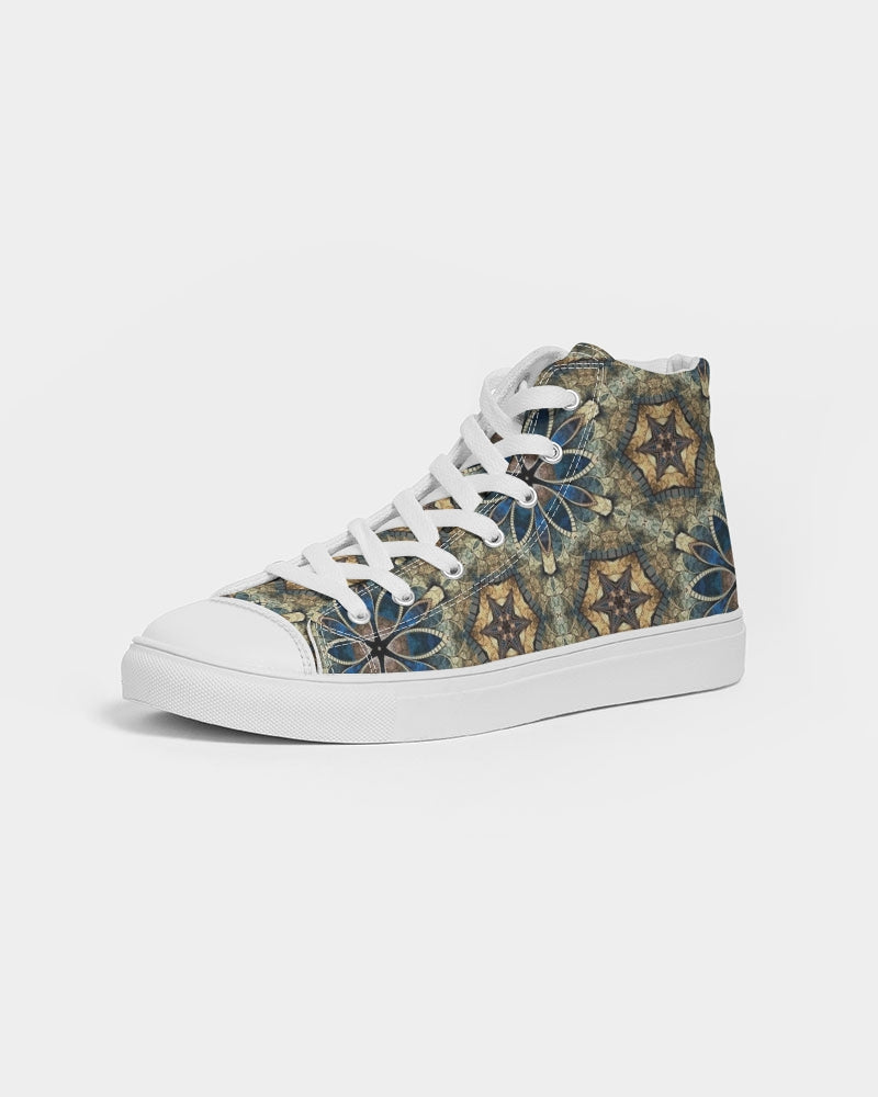 Green & Dark Blue almost star pattern. Men's Hightop Canvas Shoe