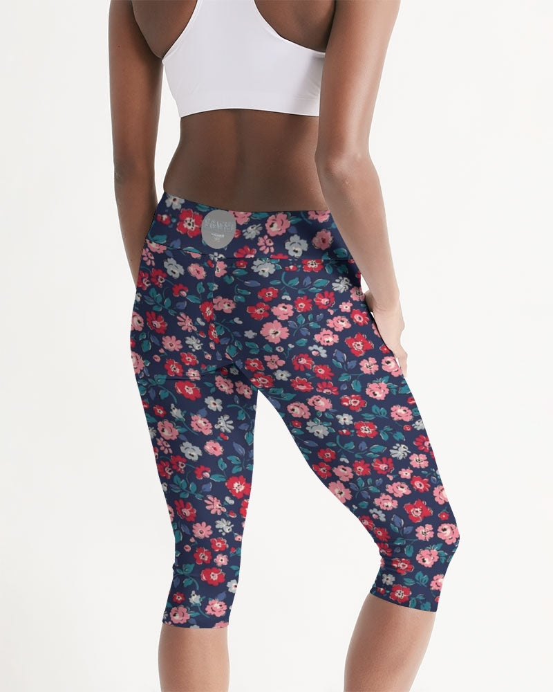 Midnight blue pretty glance.  Women's All-Over Print Mid-Rise Capri