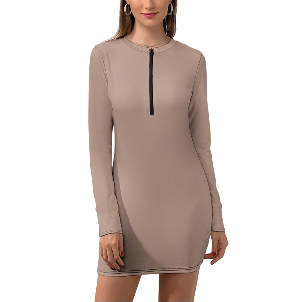 Women's Zipper Long Sleeve Hip Dress