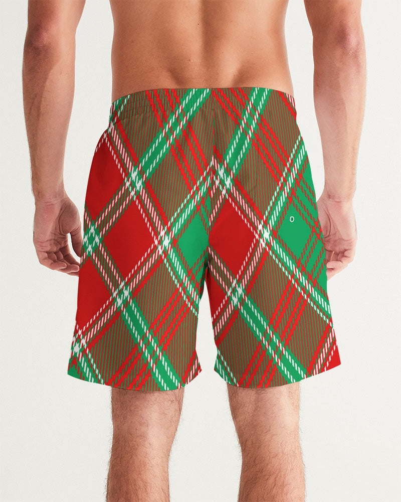 Red & Green cross pattern Men's All-Over Print Swim Trunk