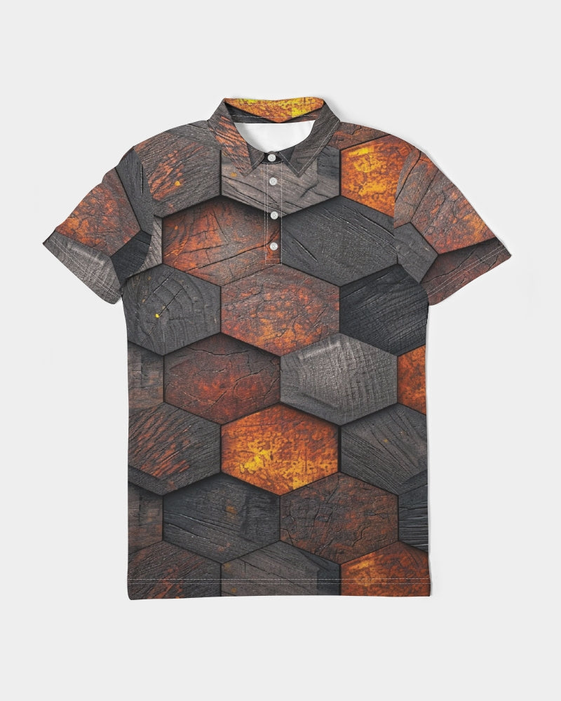 Cool stone hexagon patten 3D Men's All-Over Print Slim Fit Short Sleeve Polo