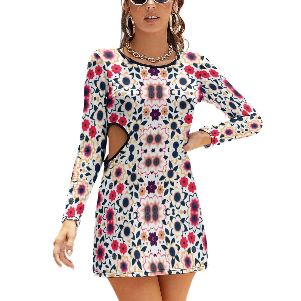 Ladies Long Sleeve Waist Cutout Slim Dress