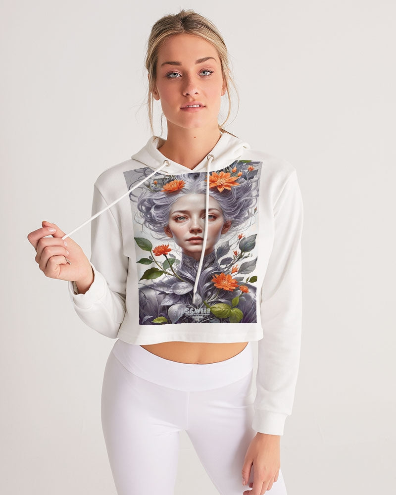 Beautiful white sister grey hair blossom Women's All-Over Print Cropped Hoodie