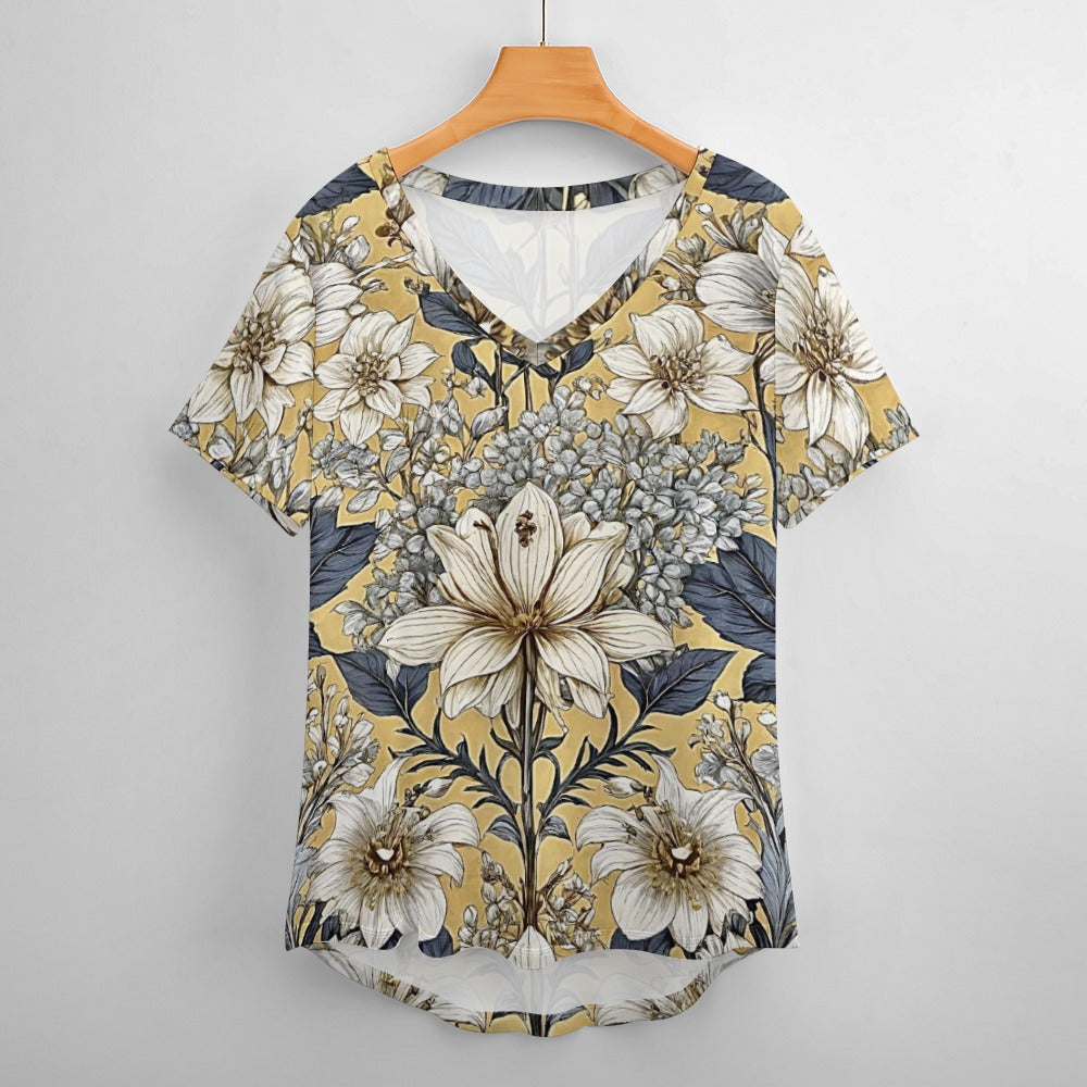 2024 New V Neck Short-sleeve Women Shirt Printed